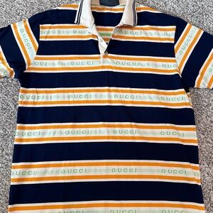 Gucci Navy and Orange Striped Polo